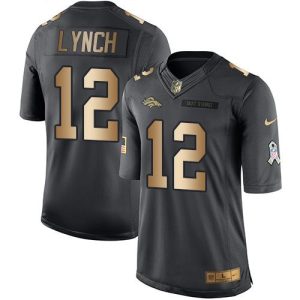 Broncos #12 Paxton Lynch Black Men's Stitched NFL Limited Gold Salute To Service Jersey