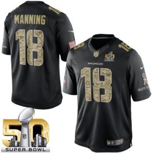 Broncos #18 Peyton Manning Black Super Bowl 50 Men's Stitched NFL Limited Salute to Service Jersey