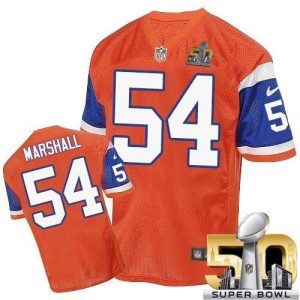 Broncos #54 Brandon Marshall Orange Throwback Super Bowl 50 Men's Stitched NFL Elite Jersey