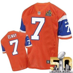 Broncos #7 John Elway Orange Throwback Super Bowl 50 Men's Stitched NFL Elite Jersey