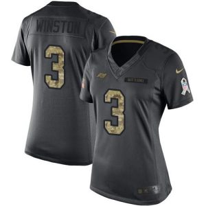 Buccaneers #3 Jameis Winston Black Women's Stitched NFL Limited 2016 Salute to Service Jersey