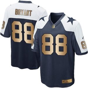 Cowboys #88 Dez Bryant Navy Blue Thanksgiving Throwback Youth Stitched NFL Elite Gold Jersey