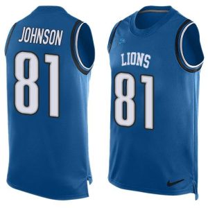 Lions #81 Calvin Johnson Blue Team Color Men's Stitched NFL Limited Tank Top Jersey