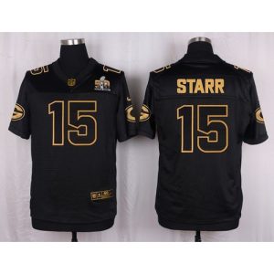 Packers #15 Bart Starr Black Men's Stitched NFL Elite Pro Line Gold Collection Jersey