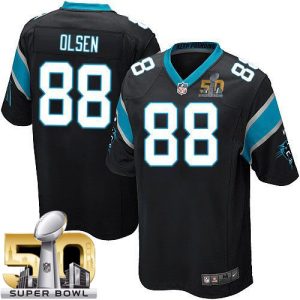 Panthers #88 Greg Olsen Black Team Color Super Bowl 50 Youth Stitched NFL Elite Jersey