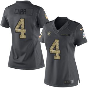 Raiders #4 Derek Carr Black Women's Stitched NFL Limited 2016 Salute to Service Jersey