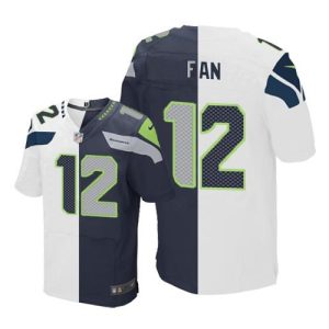 Seahawks #12 Fan White/Steel Blue Men's Stitched NFL Elite Split Jersey