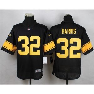 Steelers #32 Franco Harris Black(Gold No.) Men's Stitched NFL Elite Jersey