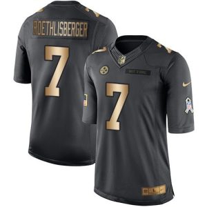 Steelers #7 Ben Roethlisberger Black Men's Stitched NFL Limited Gold Salute To Service Jersey
