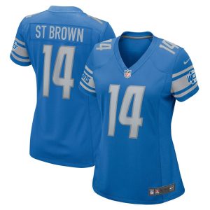 Women's Detroit Lions #14 Amon-Ra St. Brown  Blue Game Player Jersey