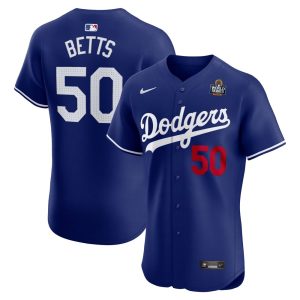 Men's Los Angeles Dodgers #50 Mookie Betts  Royal 2024 World Series Alternate Elite Player Jersey
