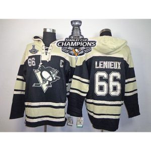 Penguins #66 Mario Lemieux Black Sawyer Hooded Sweatshirt 2016 Stanley Cup Champions Stitched NHL Jersey