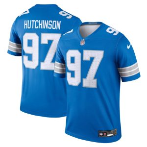 Men's Detroit Lions #97 Aidan Hutchinson  Blue Legend Jersey