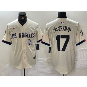 Men's Los Angeles Dodgers #17 Shohei Ohtani  Cream Stitched Baseball Jersey