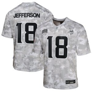 Youth Minnesota Vikings Justin Jefferson  Arctic Camo 2024 Salute to Service Game Jersey