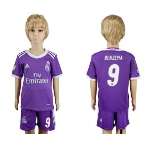 Real Madrid #9 Benzema Away Kid Soccer Club Jersey