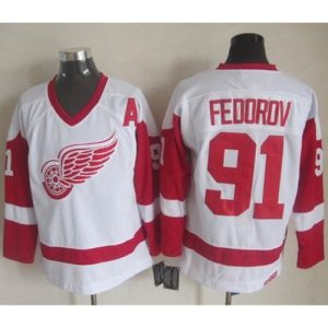 Red Wings #91 Sergei Fedorov White CCM Throwback Stitched NHL Jersey