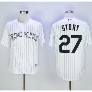 Rockies #27 Trevor Story White Strip New Cool Base Stitched MLB Jersey