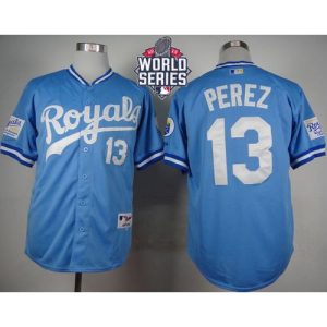 Royals #13 Salvador Perez Light Blue 1985 Turn Back The Clock W/2015 World Series Patch Stitched MLB Jersey