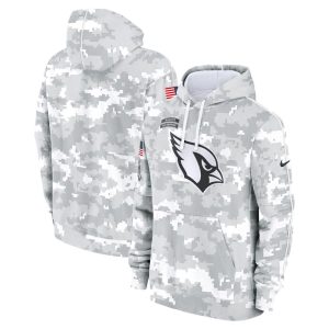 Youth Arizona Cardinals  White/Gray 2024 Salute To Service Pullover Hoodie