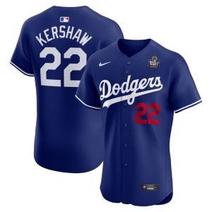Men's Los Angeles Dodgers #22 Clayton Kershaw  Royal 2024 World Series Alternate Elite Player Jersey