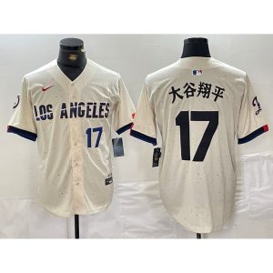 Men's Los Angeles Dodgers #17 Shohei Ohtani  Cream Stitched Baseball Jersey