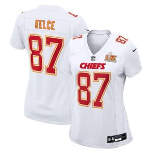 Women's Kansas City Chiefs #87 Travis Kelce  Tundra White Super Bowl LIX Fashion Game Jersey