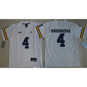 Wolverines #4 Jim Harbaugh White  Stitched Youth NCAA Jersey