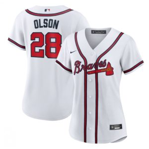 Women's Atlanta Braves #28 Matt Olson White Cool Base Stitched Jersey(Run Small)