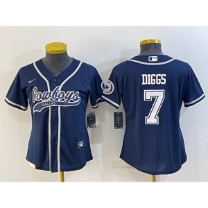 Women's Dallas Cowboys #7 Trevon Diggs Navy With Patch Cool Base Stitched Baseball Jersey(Run Small)