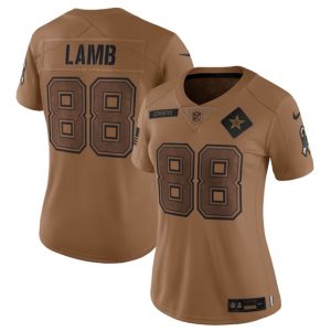 Women's Dallas Cowboys #88 CeeDee Lamb 2023 Brown Salute To Service Limited Stitched Football Jersey(Run Small