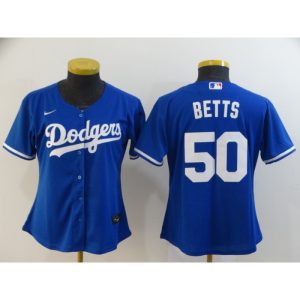 Women's Los Angeles Dodgers #50 Mookie Betts Blue Cool Base Stitched MLB Jersey(Run Small)