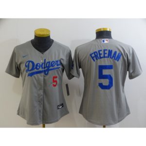 Women's Los Angeles Dodgers #5 Freddie Freeman Grey Cool Base Stitched Baseball Jersey(Run Small)
