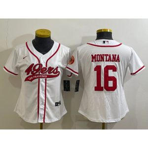 Women's San Francisco 49ers #16 Joe Montana White With Patch Cool Base Stitched Baseball Jersey(Run Small)