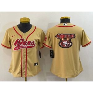 Women's San Francisco 49ers Gold Team Big Logo With Patch Cool Base Stitched Baseball Jersey(Run Small)