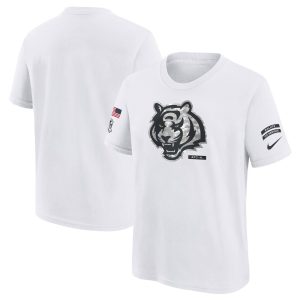 Youth Cincinnati Bengals  White 2024 Salute To Service T-Shirt