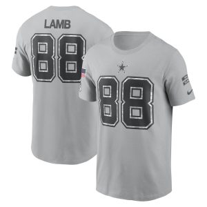 Men's Dallas Cowboys CeeDee Lamb  Gray 2024 Salute To Service Name & Number T-Shirt