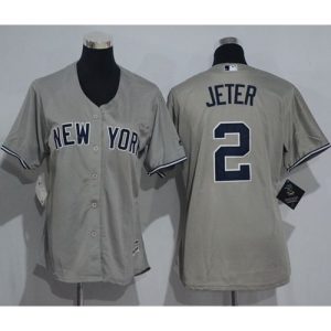 Yankees #2 Derek Jeter Grey Women's Road Stitched MLB Jersey