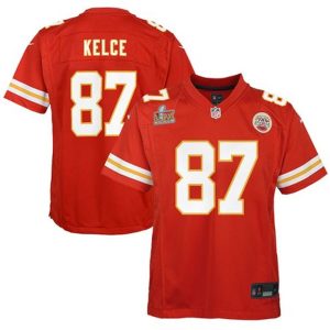 Youth Kansas City Chiefs #87 Travis Kelce  Red Super Bowl LIX Game Player Jersey