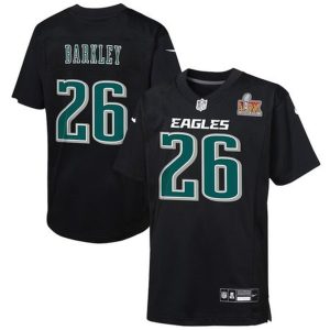 Youth Philadelphia Eagles #26 Saquon Barkley  Carbon Black Super Bowl LIX Patch Fashion Game Player Jersey