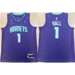 Youth Charlotte Hornets #1 LaMelo Ball Purple No.6 Patch Stitched Basketball Jersey