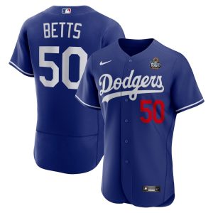 Men's Los Angeles Dodgers #50 Mookie Betts  Royal 2024 World Series Alternate Authentic Player Jersey
