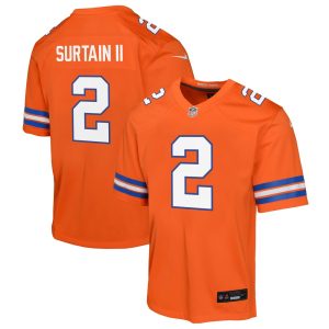 Youth Denver Broncos Patrick Surtain II  Orange Mile High Collection 1977 Throwback Game Jersey