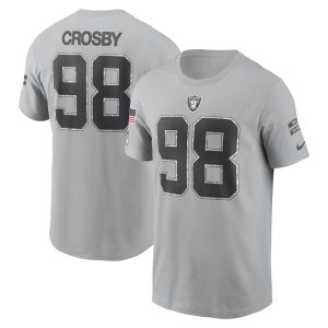 Men's Las Vegas Raiders Maxx Crosby  Gray 2024 Salute To Service Name & Number T-Shirt