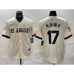 Men's Los Angeles Dodgers #17 Shohei Ohtani  Cream Stitched Baseball Jersey