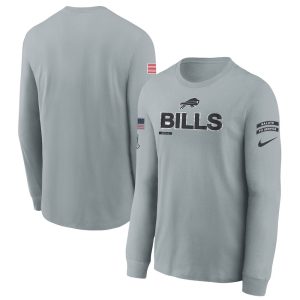 Youth Buffalo Bills  Gray 2024 Salute To Service Long Sleeve T-Shirt
