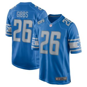 Men's Detroit Lions #26 Jahmyr Gibbs  Blue 2023 NFL Draft First Round Pick Game Jersey