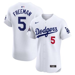 Men's Los Angeles Dodgers #5 Freddie Freeman  White 2024 World Series Champions Home Elite Player Jersey