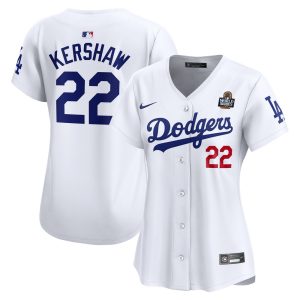 Women's Los Angeles Dodgers #22 Clayton Kershaw  White 2024 World Series Limited Player Jersey