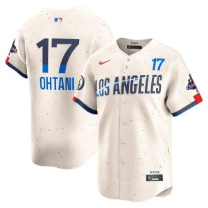 Men's Los Angeles Dodgers #17 Shohei Ohtani  Cream 2024 World Series Champions City Connect Limited Player Jersey